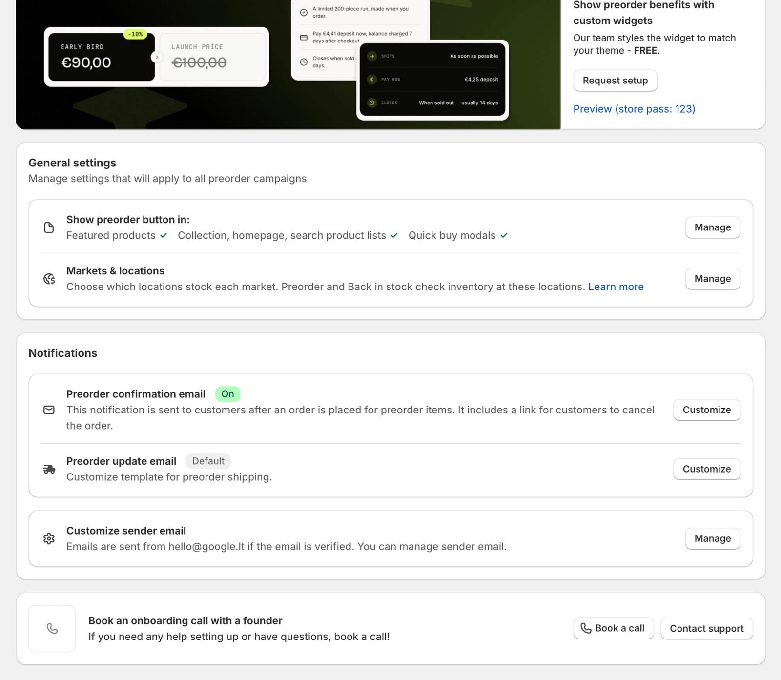 Essential Preorder general settings and customer notifications