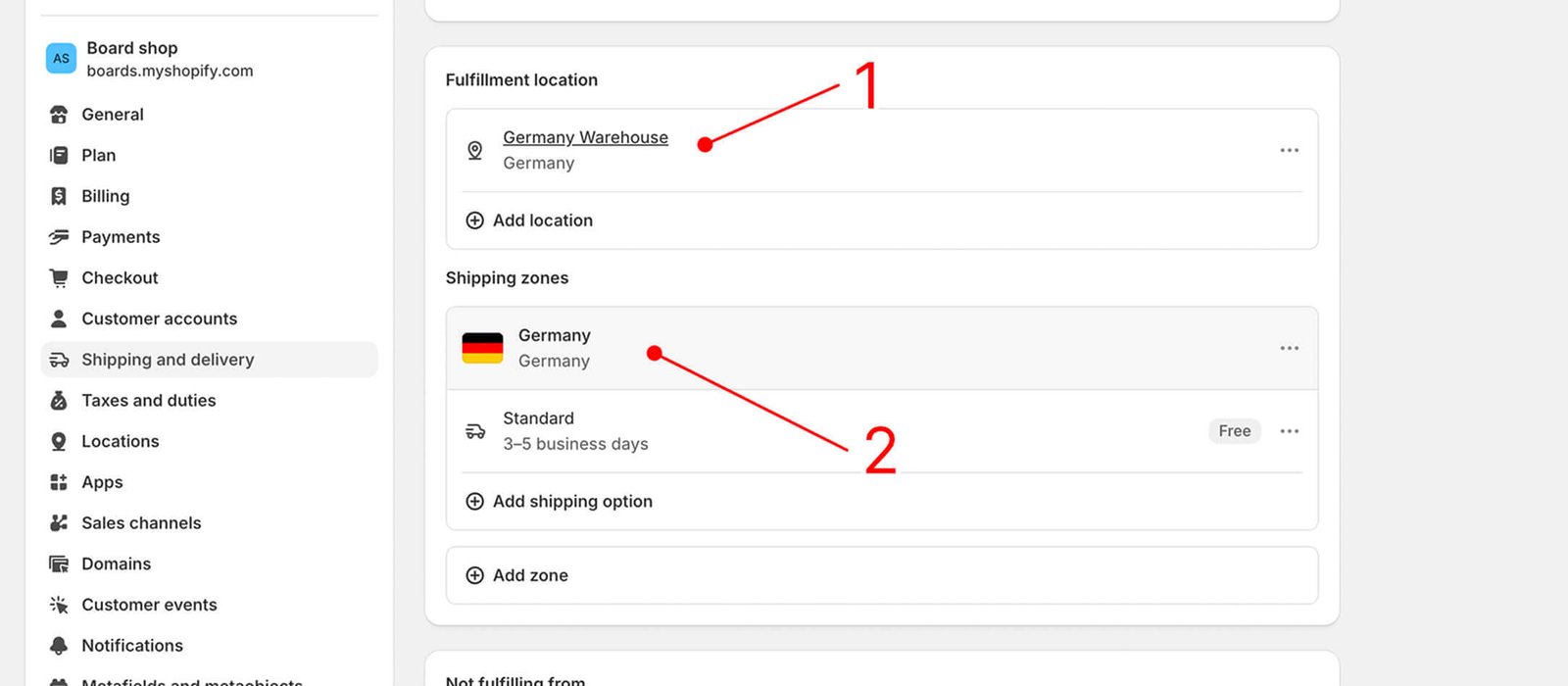 Shopify location shipping zones settings