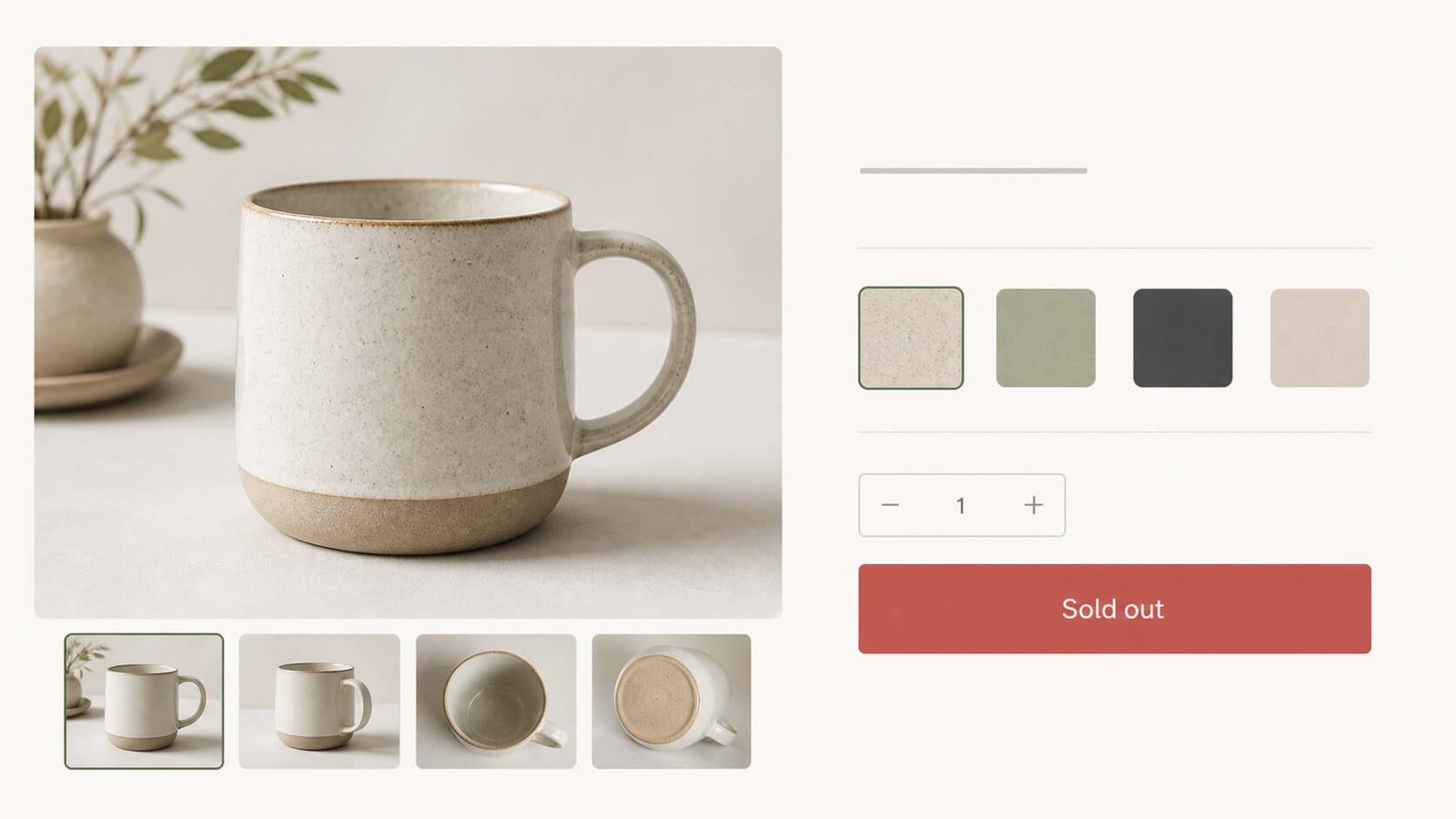 Generic ecommerce product page showing a Sold out button below the product options