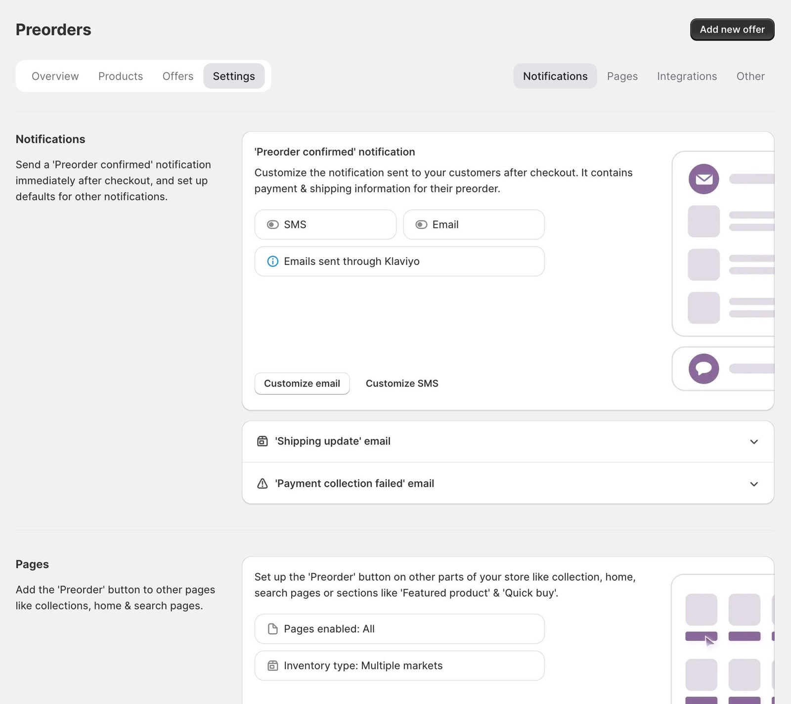 STOQ preorder notification settings for email and SMS